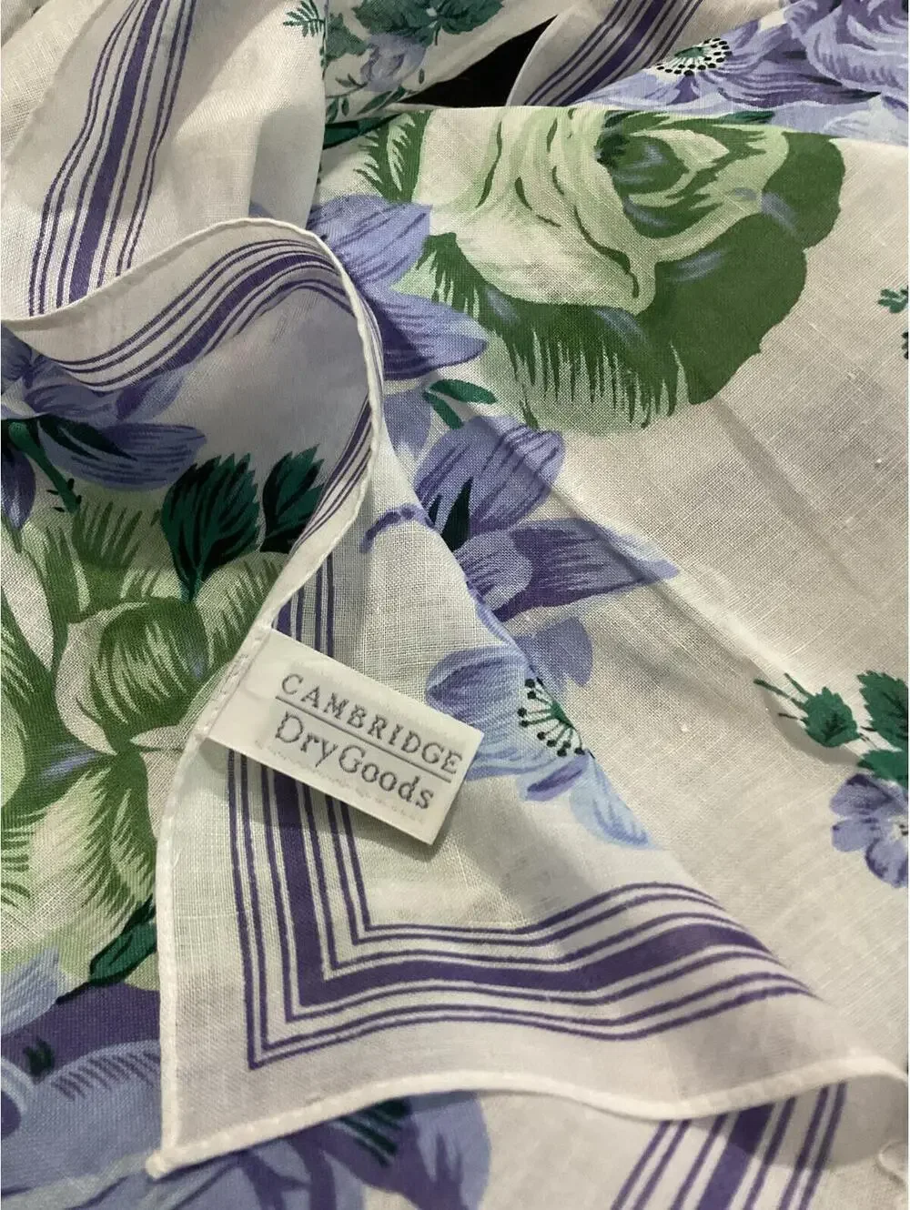 Cambridge Dry Goods Floral Cotton Scarf with Purple and Green Roses